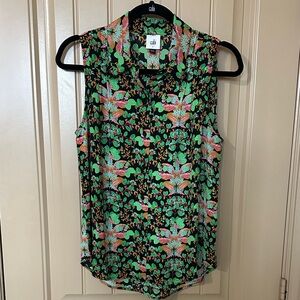 CAbi Women's Sleeveless Blouse Floral Bright Idea Pixie Top size S New!